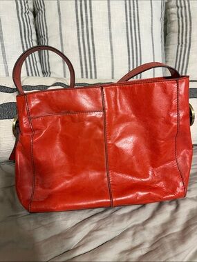 HOBO Vibrant Red Leather Shoulder Tote with Dual Handles